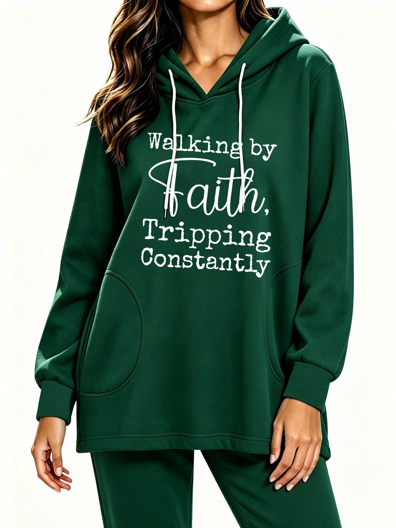 Winter Clothing Quotes - Sweatshirt Hoodie Tali Serut Longgar dengan