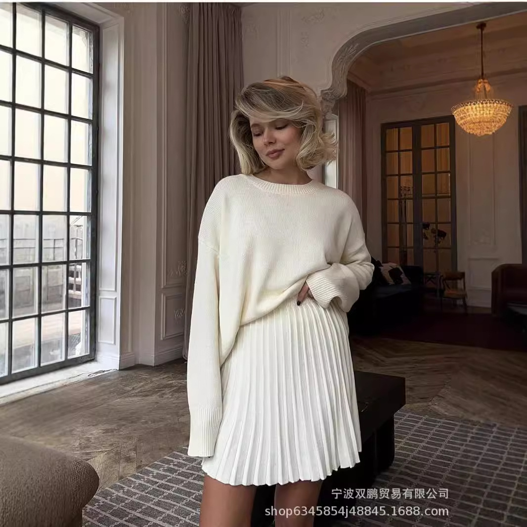 Winter Clothing Line - Set Gaun Sweater kerah O warna