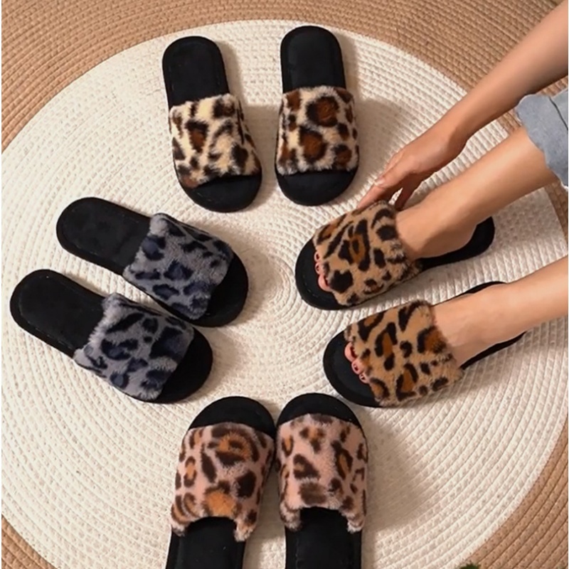 Winter Clothing Material - Sandal Bulu Leopard Hangat Lembut Musim