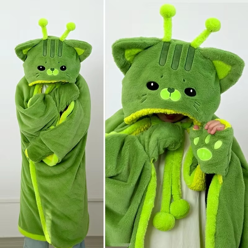 Winter Clothing Girls - Selimut Berkerudung Kucing Alien Lucu Kartun,