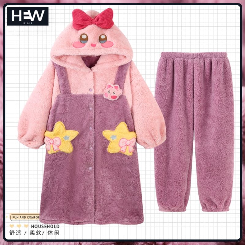 Winter Clothing Girls - Set Piyama Beludru Karang Kartun Wanita,